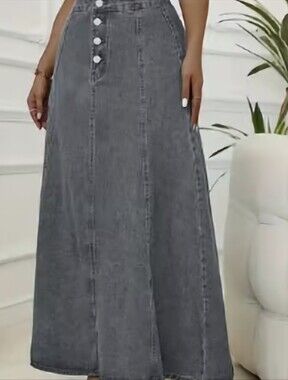 SHEIN High-Waist Stone Washed Black/Grey Denim Maxi Skirt PLUS SIZE  22w/5x